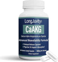 LongJuvity Calcium Alpha-Ketoglutarate Time Release AKG Supplement (1000mg Per Serving) - Gut Heath Bone Health Anti Aging &amp Longevity - Independently Lab Tested (60 Enteric Coated Capsules)