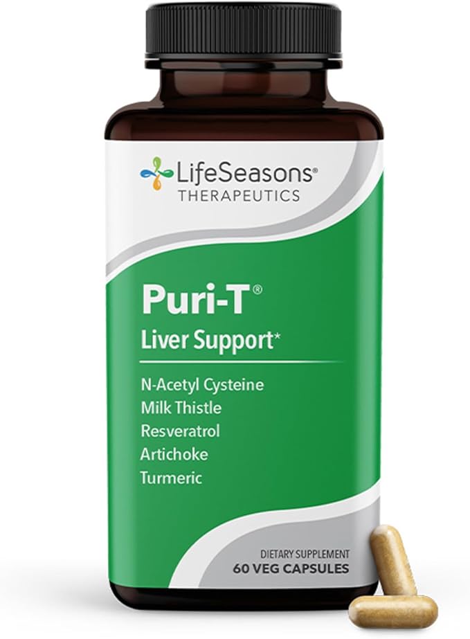 LifeSeasons Puri-T - Liver Cleanse &amp Detox Support Supplement - Resveratrol N-Acetyl Cysteine Milk Thistle Artichoke &amp Turmeric - Supports Tissue Regeneration &amp Healthy Bile - 60 Capsules