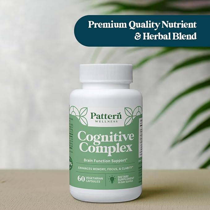 Pattern Wellness Cognitive Complex Supplement – Supports Brain Health &amp Mental Clarity – with Lion’s Mane Bacopa &amp B Vitamins – 60 Vegetarian Capsules