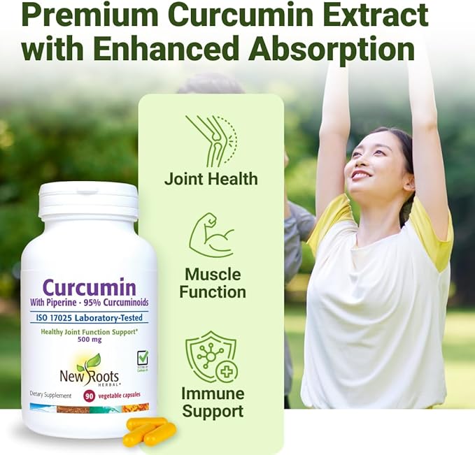 NEW ROOTS HERBAL Turmeric Curcumin Supplement 500mg with Black Pepper Extract - 20x Better Absorption | Coumarin Capsules with 95% Curcuminoids &amp 95% Piperine (90 Veg Capsules)