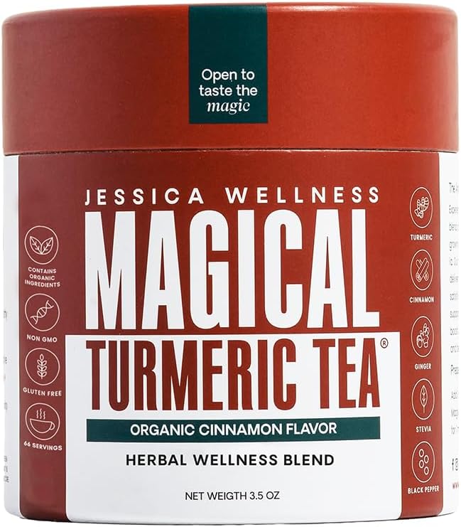 JESSICA WELLNESS Magical Turmeric Ginger Cinnamon Tea Black Pepper and Stevia | Ginger Turmeric Cinnamon Tea Organic Blend | 3.5 oz