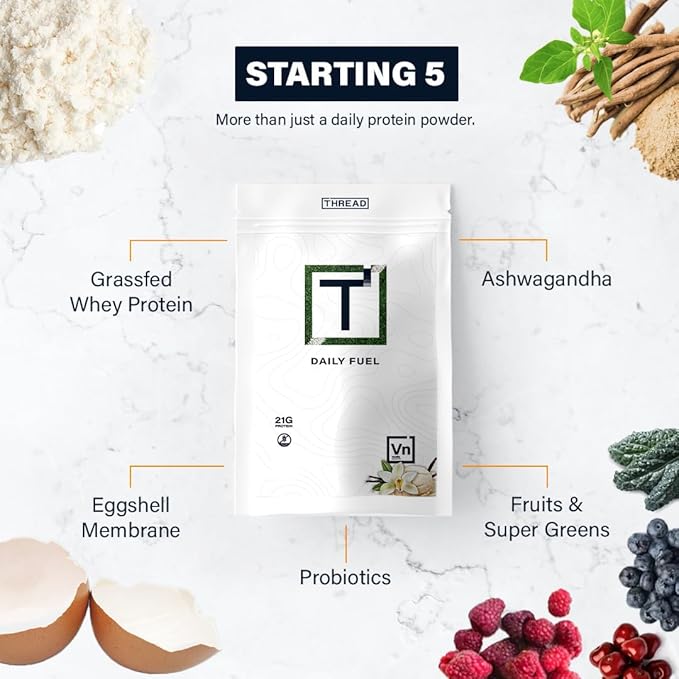 THREAD Performance Daily Fuel - Vanilla Birthday Cake | All-in-One Sports Nutrition for Young Athletes | 21g Protein 60+ Organic Superfoods Vitamins &amp Minerals | 30 Servings