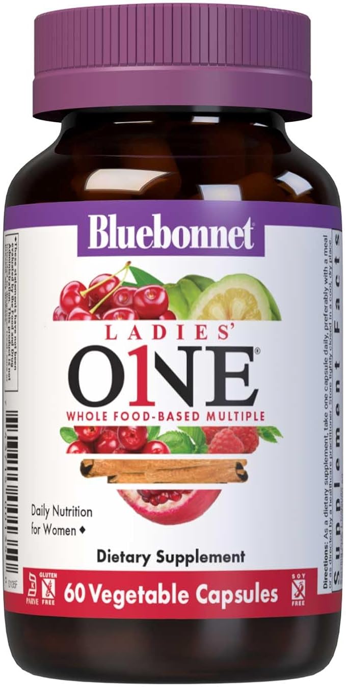 BlueBonnet Nutrition Ladies One Vegetable Capsule Whole Food Multiple K2 Organic Vegetable Energy Vitality Non-GMO Gluten Free Soy Free Milk Free Kosher 60 Vegetable Capsule 2 Month Supply