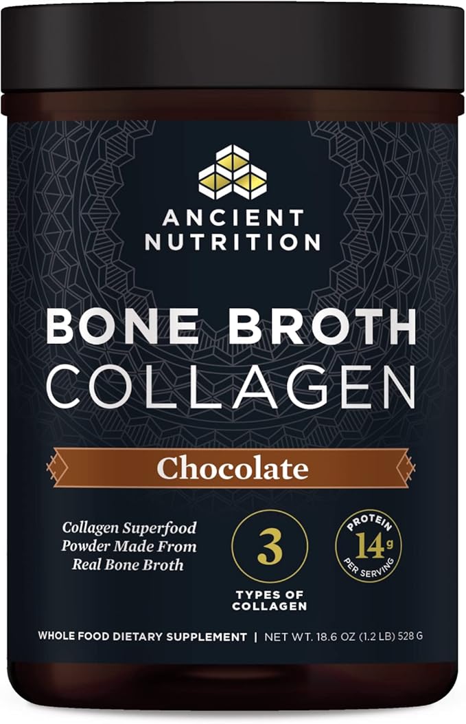 Ancient Nutrition Collagen Powder Bone Broth Collagen Chocolate Hydrolyzed Multi Collagen Peptides Supports Skin and Nails Joint Supplement 30 Servings 18.6oz