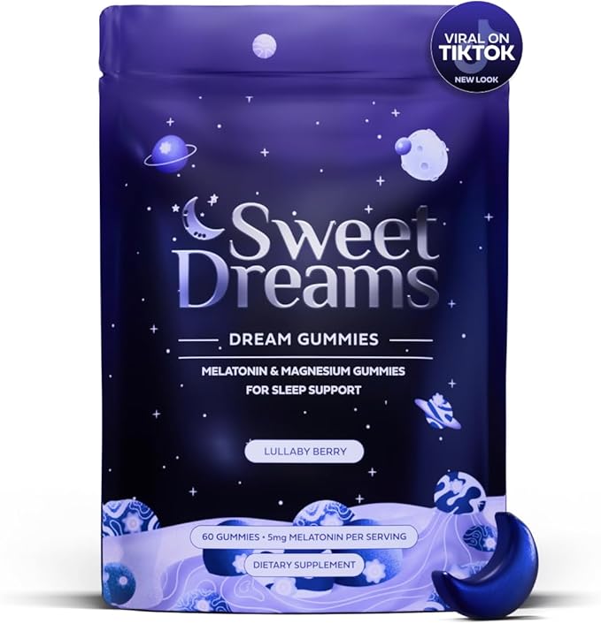 SweetDreams Dream Gummies Natural Sleep Aid for Adults 5mg Melatonin Magnesium &amp L-Theanine - Vegan Gummy Supplement - Melatonin Gummies for Deeper Sleep (60 Count - Lullaby Berry)
