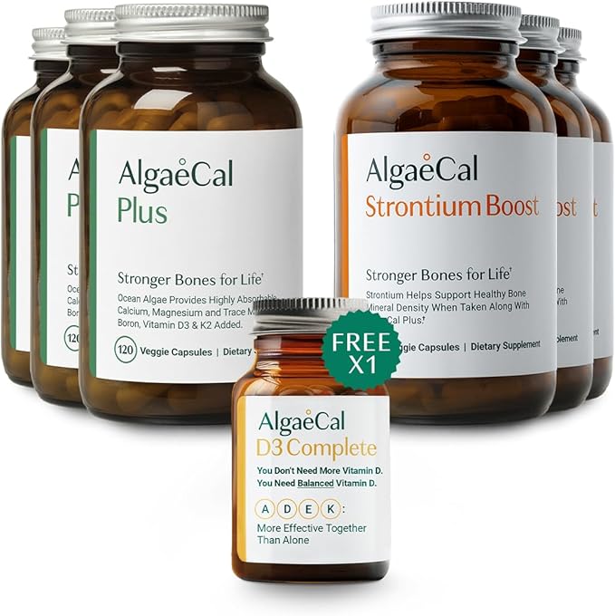 ALGAECAL Bone Health Bundle - Free 4-in-1 Vitamin D3 Complete &amp Red Algae Calcium with 16 Essential Nutrients Clinically Supported to Increase Bone Density in 6 Months