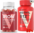 Vegan Iron Gummies + vitamin B12 gummy | Iron Supplement Support Blood Builder &amp Daily Energy for Adults &amp Kids | Methyl B12 1000 mcg &amp Vitamin D 5000 IU for Energy and Immune Support - 90