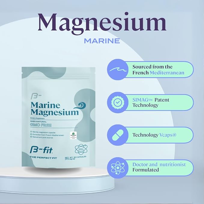 Marine Magnesium - High Bioavailability Magnesium Supplement - Supports Muscle Function - No Additives &amp Gluten Free - Simag Certified - 90 Capsules 3-Month Supply