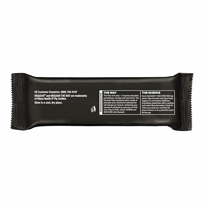 MUSASHI High Protein Bar 45g Protein 2g Total Sugars Rocky Road Post Workout and Protein Snack On The Go 12 Pack of 3.2oz (90g) Bars