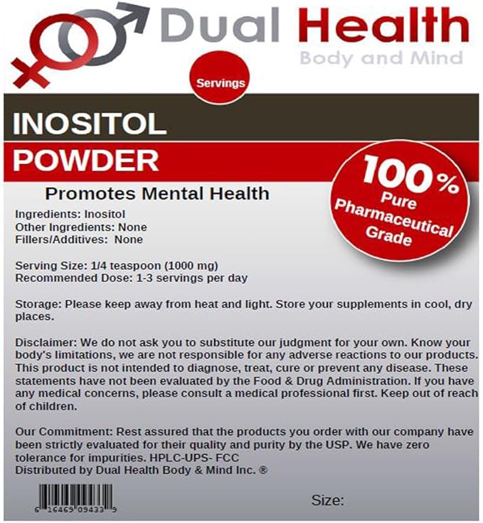 Dual Health Body &amp Mind Inositol Powder (8 oz) Pure Vitamin B8 Antioxidants Bulk Supplements 1000mg per Serving