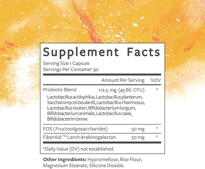 Daily Probiotic for Gut Health Support 9 Strains 45 Billion CFU with Lactobacillus Core Functions Digestion De-Bloat 30 Count