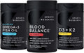 Sports Research Blood Control Pack - Blood Balance Iron Supplement - 36 MG Iron + Folate &amp Vitamin C for Absorption + Omega-3 Fish Oil 1250 + Vitamin D3 + K2 5000 IU