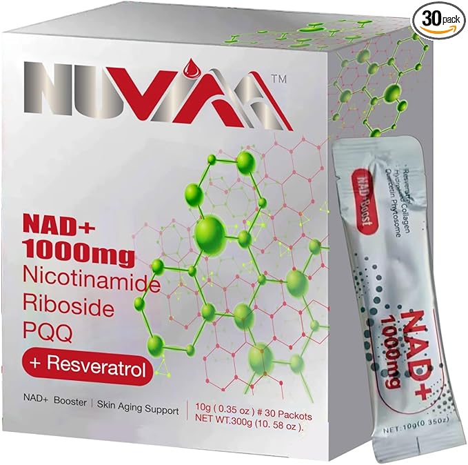 NAD+ Nicotinamide Riboside Quercetine Resveratrol PQQ 1000mg Advance Premium Supplement Liquid (30 Pockets) for Cellular Health Support Energy Boost Anti aging Brain Skin Glow for Men&ampWomen