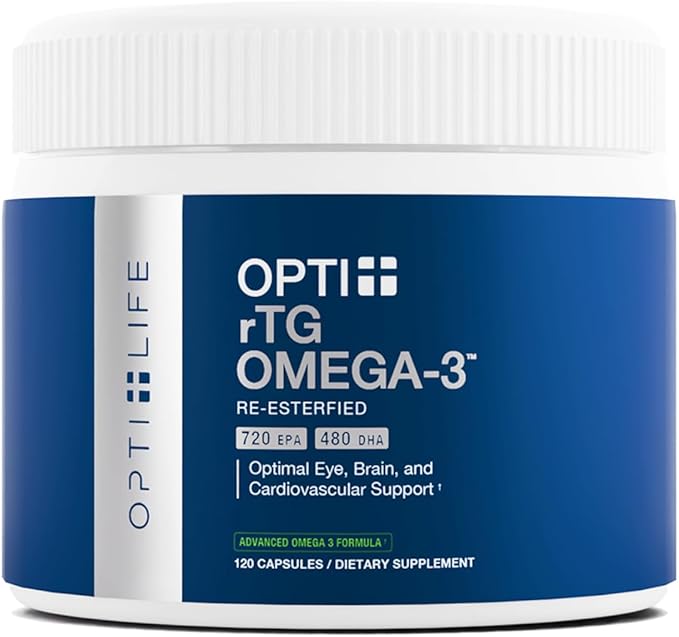 Opti + rTG Omega-3 Supplements | Heart Immune Brain and Eye Health Supplements for Adults | Daily Use Omega 3 DHA EPA Capsules | 120 Softgels/ 60 Servings