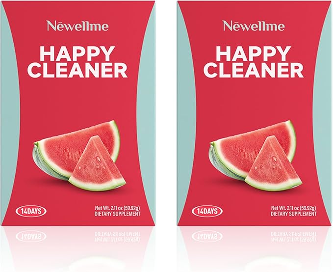 NEWELLME Happy Cleaner Digestive Supplement Powder Gut Health Drink Mix with Probiotics Digestive Enzymes &amp Fiber Supports Digestion and Bloating Watermelon Flavor 28 Sachets (2 Boxes)