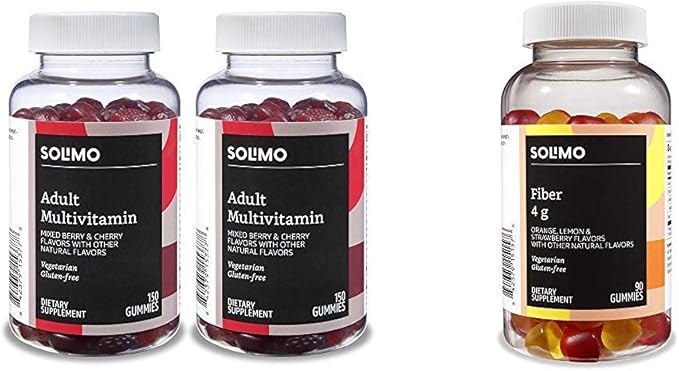 Amazon Basics Adult Multivitamin (300 Gummies) and Fiber Gummies (90 Gummies) Bundle