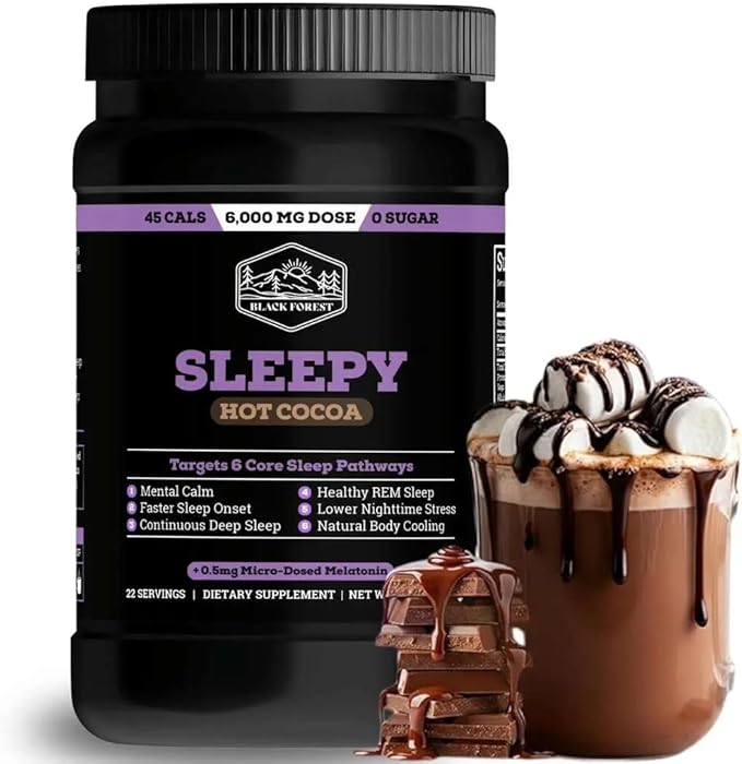 Black Forest Sleepy Hot Cocoa - Magnesium Hot Chocolate Sleepy Cocoa Sleep Powder for Adults with Melatonin &amp L-Theanine - Natural Sleep Drink Mix for Deep Sleep &amp Relaxation Sleep Powder 22