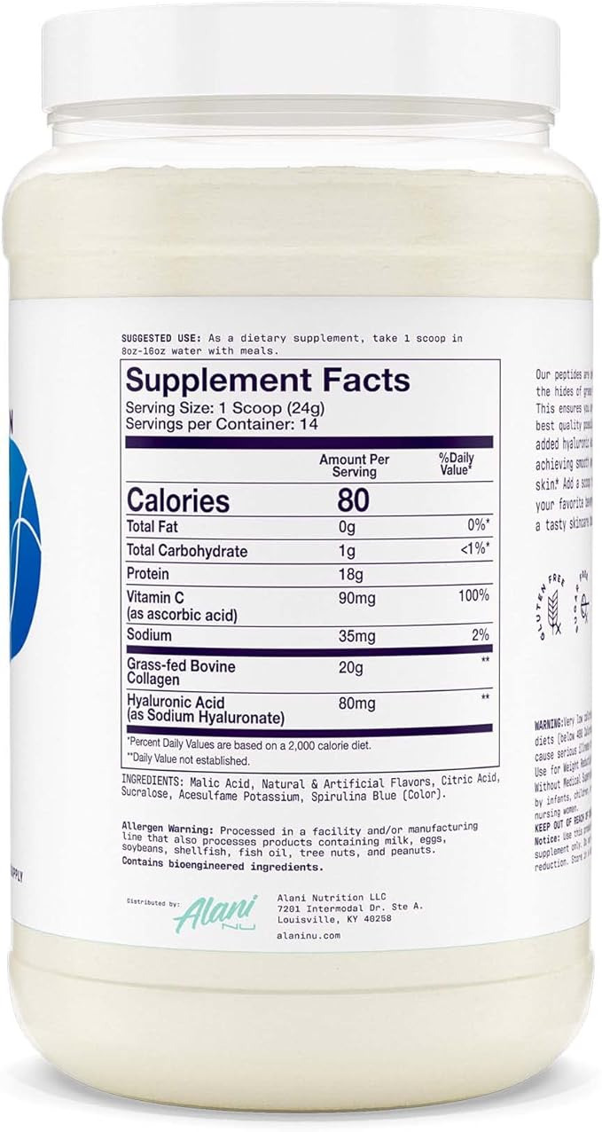 Alani Nu Collagen Peptides Powder BREEZEBERRY | 18g Protein | Supports Bone Skin and Nail Health | Collagen for Women | 80mg of Hyaluronic Acid | Gluten Free | Sugar Free | 14 Servings