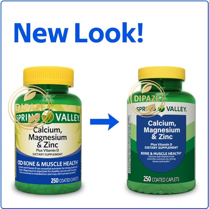 Calcium Magnesium Zinc with Vitamin D3 | Calcium Supplement | Calcium 1000mg Magnesium 400mg Zinc 15mg Vitamin D3 600IU | Calcium Magnesium Supplement | 250 Coated caplets + Dipaze Gift (Container)