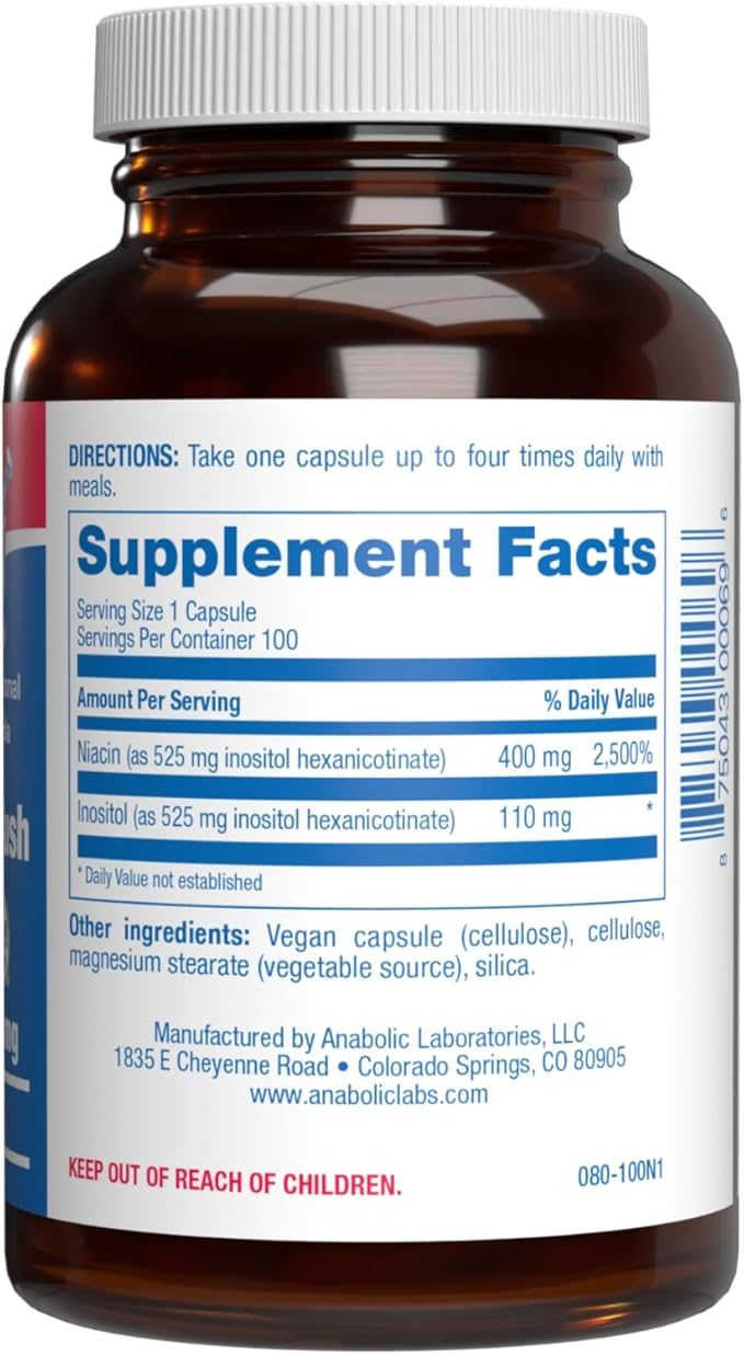 High Absorption Vitamin B3 Niacin Flush Free - Clinical Formula Flush Free Niacin Supplement from Inositol Hexanicotinate for Heart Skin &amp Nerve Support - Vegan Non-GMO Made in The USA - 100 Servi