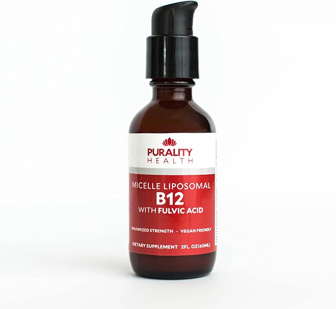 PURALITY HEALTH Micelle Liposomal Liquid Vitamin B12 with Fulvic Acid 2500 mcg. Combined Methylcobalamin with Organic Glycerin Extract Maximum Absorption Energy Boost Vegan Friendly