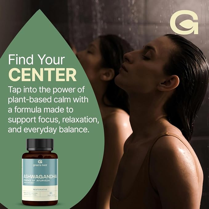 GREEN'S BEST Ashwagandha Capsules – Stress &amp Mood Support Energy &amp Relaxation – Organic Adaptogen Supplement for Calm &amp Focus – 90 Vegan Capsules
