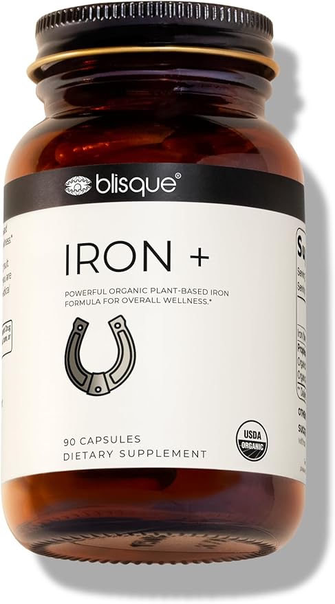 Blisque - Organic Plant-Based Iron Formula for Blood Health Immune Support and Energy | from Organic Curry Leaf Extract | 90 Capsules