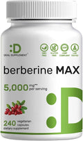 DEAL SUPPLEMENT Berberine Max Supplement with Turmeric 5000mg Per Serving 240 Veggie Capsules – 97% Pure Berberine HCl – 20:1 Turmeric Root Extract – Vegetarian Friendly Non-GMO