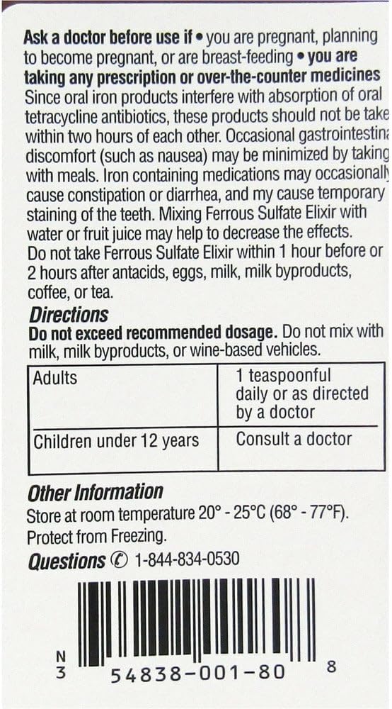 Ferrous Sulfate Elixir 220mg/5mL 16oz Bottle - 2 Pack