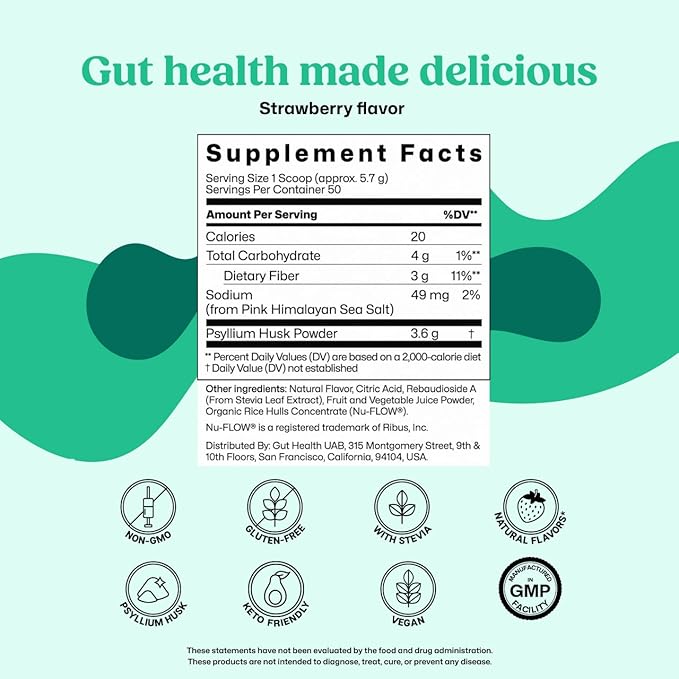 ColonBroom Psyllium Husk Powder - Colon Cleanse for Bloating Relief &amp Gut Health - Fiber Powder Drink - Easy to Mix - Vegan Gluten Free Non-GMO - Strawberry (100 Servings)