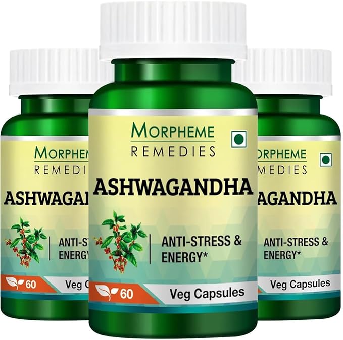 Morpheme Ashwagandha (Withania somnifera) 500mg Extract 60 Veg Caps - 3 Combo Pack