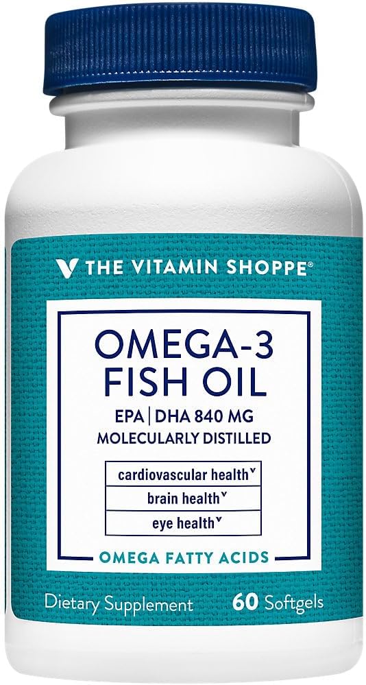 The Vitamin Shoppe Omega 3 Fish Oil 1100MG EPA DHA - Heart Health Brain Function &amp Joint Support Molecularly Distilled (60 Softgels)