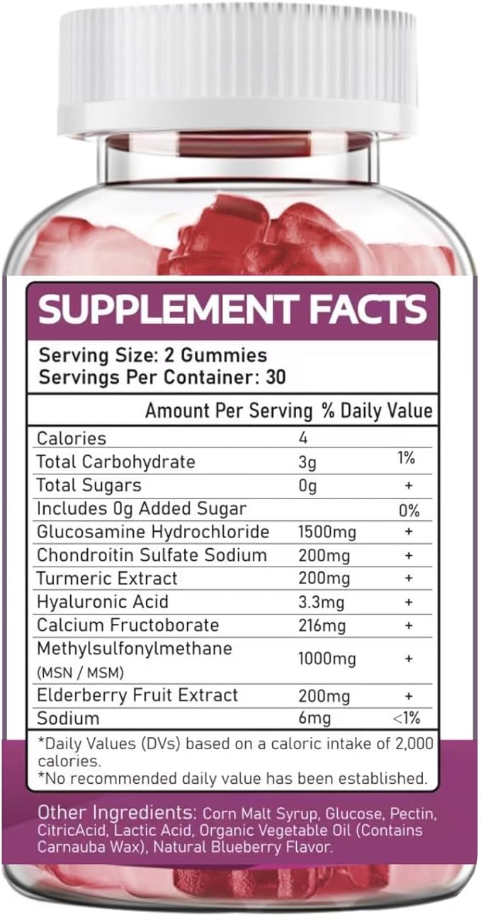 Glucosamine Chondroitin Supplements with MSM &amp Elderberry | Glucosamine Chondroitin Gummy for Adults &amp Women Men | Glucosamine chondroitin Gummies Extra Strength | Joint Supplement | 2 Pack