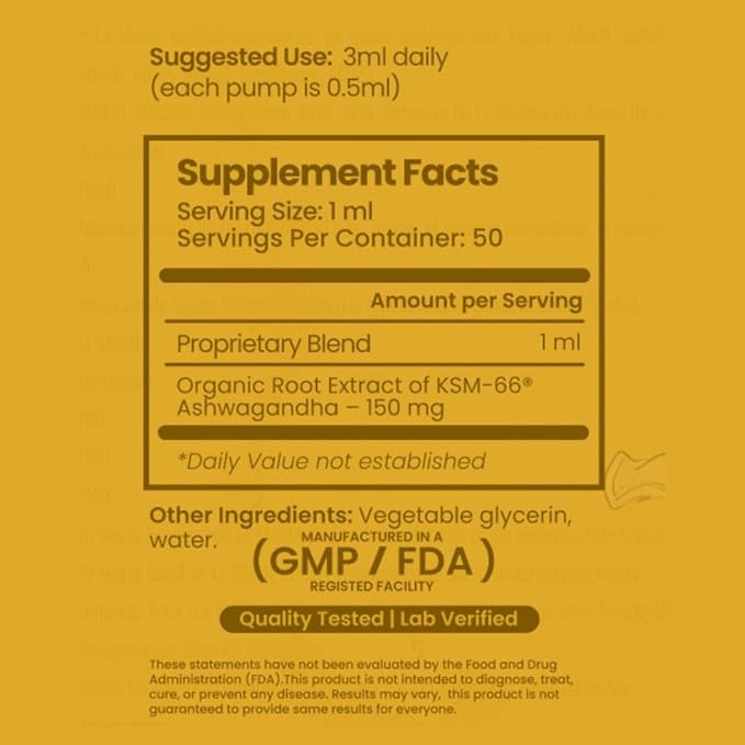 Ashwagandha Liquid 50 ml - Organic KSM-66® Ashwagandha Root Extract - Liquid Herbal Supplement Non-GMO Glueten-Free with a Convenient Pump for Easy Daily use