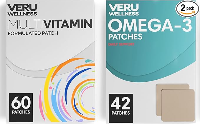 Veru Wellness Daily Essentials Duo Lifestyle Patches - Omega3 - Self Adhesive Time Release Topical Patch 8-10 Hours (42 Day Supply)