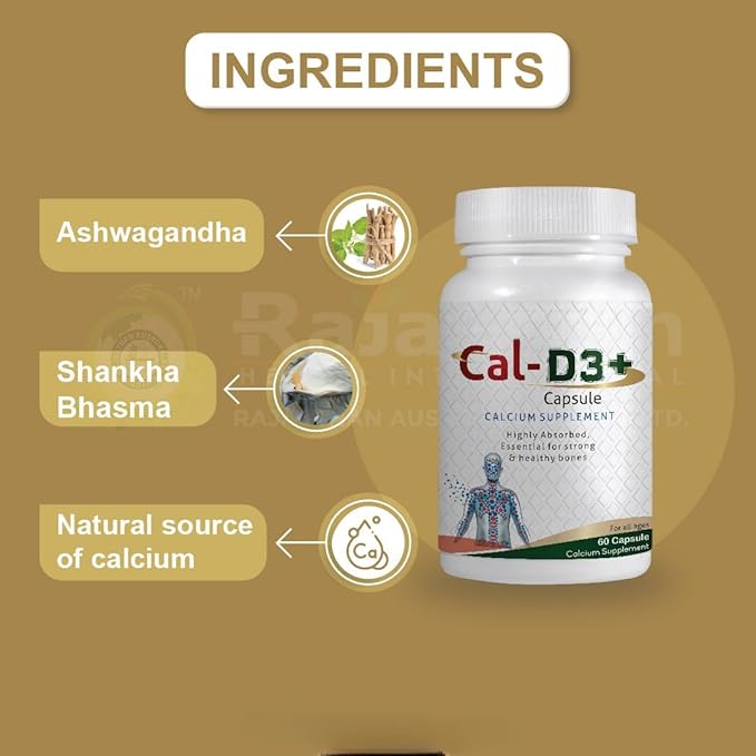 Cal D3+ Capsule for Calcium Supplement Highly Absorbed Essential for Strong &amp Healthy Joints 60 Counts