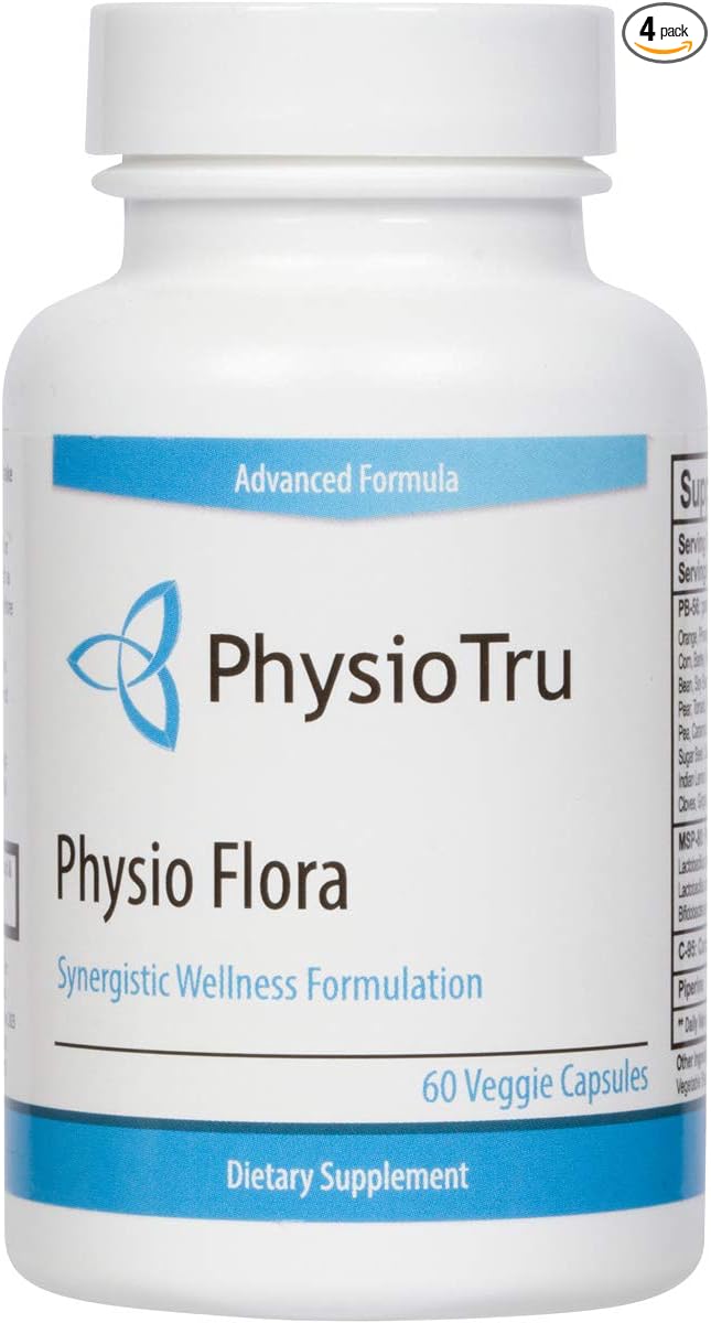 Physio Flora Curcumin Piperine Probiotics and Prebiotics for Gut 60 Veggie Capsules (4 Pack)