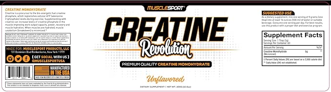Musclesport Creatine Monohydrate Powder - Micronized Creatine Monohydrate - Energy Strength &amp Endurance - 300g Unflavored