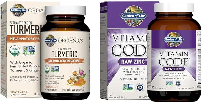 Garden of Life Turmeric Inflammatory Response 60 Tablets 100mg Curcumin &amp Zinc Supplements 30mg High Potency for Immune Health