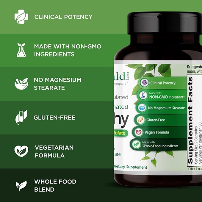 EMERALD LABS B-Healthy - Vegan Vitamin B Complex - Includes Methylated Folic Acid &amp Full Spectrum B Vitamins - Supports Immune Brain &amp Heart Health* - 60 Vegetable Capsules