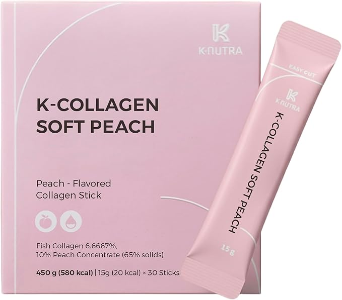 K-Nutra K-Collagen Soft Peach (15.9oz 30 Sticks) - Holiday Gifts - Skin Hair Nail Health Tasty Jelly Fast Absorption. Low-Molecular Marine Collagen Vitamin C