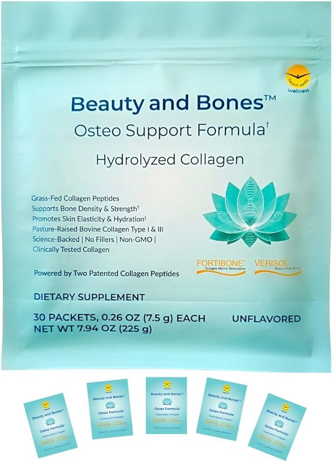 Beauty and Bones Collagen Peptides for Women FORTIBONE 5 g + VERISOL 2.5 g Bone Health &amp Skin Elasticity Support Hydrolyzed Types I &amp III 30 Sachet Packs