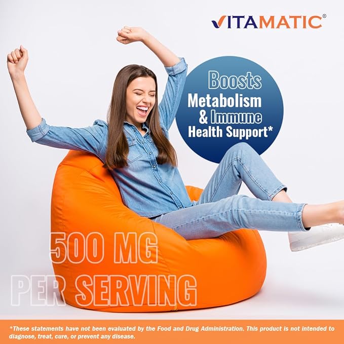 Vitamatic Vitamin B6 (Pyridoxine HCI) 500 mg – 120 Vegetarian Tablets - 2 Pack Promotes Energy Production Boosts Metabolism &amp Immune Health Support