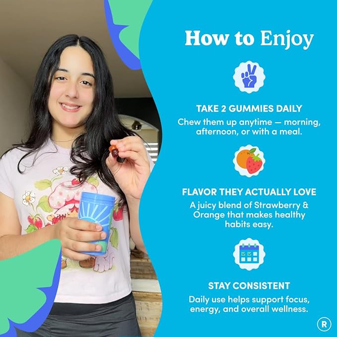 FIRST DAY Vitamins for Teens - Teen Multi Vitamins for Girls &amp Boys 12-17 Organic Fruit &amp Veggie Blend - 12 Key Nutrients: Vitamins A B1 B2 B6 B9 B12 C D3 E K2-60 Day Supply