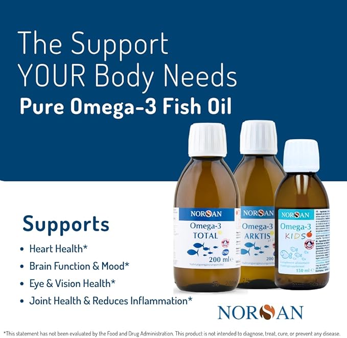 NORSAN Omega-3 Fisk Kids Liquid Fish Oil - High Dose 1030 mg Omega-3 per Serving | Easy to Consume and Without Unpleasant Regurgitation | Supports Heart Brain &amp Vision*