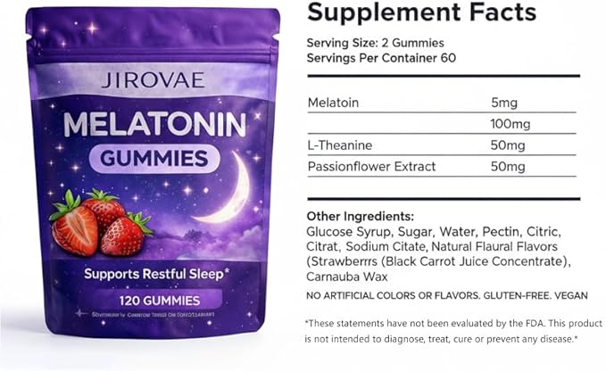 Melatonin Gummies for Adults Strawberry Flavor Supports Restful Sleep Melatonin Supplement Gummies Vegan Non-GMO 120 Gummies.