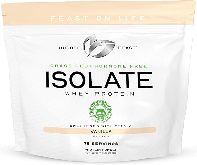 Muscle Feast Creatine Monohydrate &amp Grass-Fed Whey Isolate Bundle – 2lb Creatine + 5lb Vanilla Whey Isolate – Clean Muscle Growth &amp Recovery Support