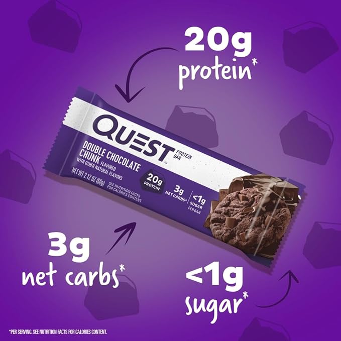 Quest Nutrition Double Chocolate Chunk Protein Bars 20g Protein Bars 1g Sugar 4g Net Carb Gluten Free Keto Friendly 12 Count