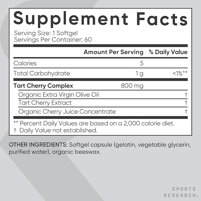 Sports Research Tart Cherry Capsules - Made from Montmorency Tart Cherries - Non-GMO &amp Gluten Free - 60 Liquid Softgels