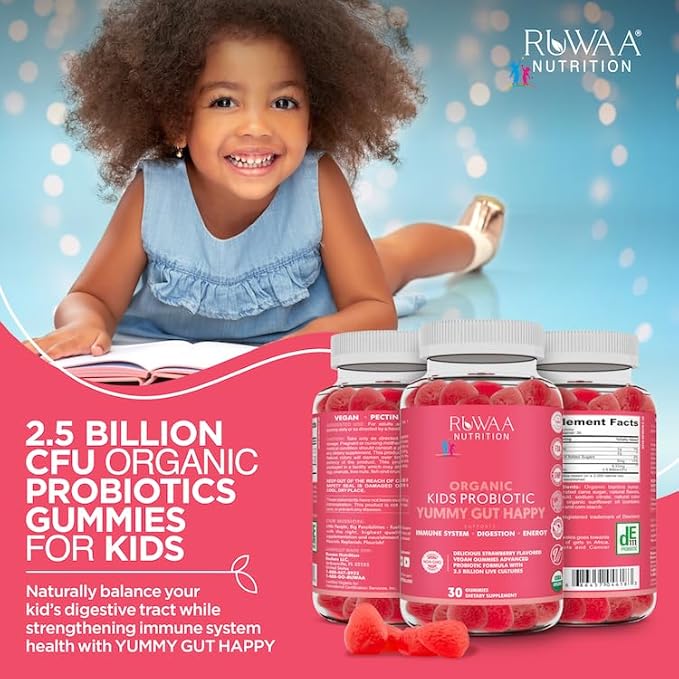 RUWAA NUTRITION Probiotic Gummies. Organic Kids Probiotic Chewable for Digestive Health &amp Immunity. Kids Pre &amp Probiotics Vitamins. No Allergens Gluten-Free Non-GMO Probiotic for Children 6